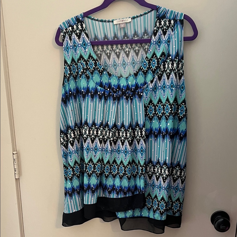 Catherines Aqua and Black Geometric Blouse